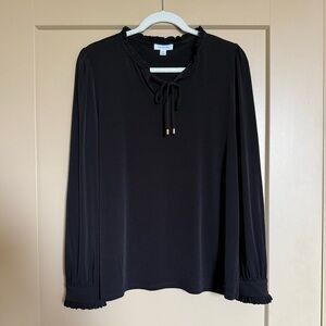 Calvin Klein Black Tie Front Blouse with Peter Pan Collar